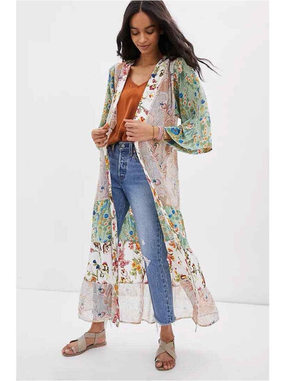 Festival Boho Floral Kimono Duster One Size Patchwork Maxi - Anthropologie